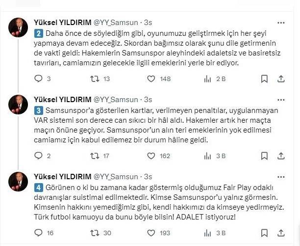 Y. Samsunspor’dan Sert Açıklama: “Hakem Hatalarının Devam Etmesi Durumunda, Emeklerimizin Gölgede Bırakılmasına Göz Yummayacağız"