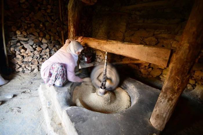 Hizan’da Üretilen Çeltik Asırlık Su Değirmeninde Öğütülüyor