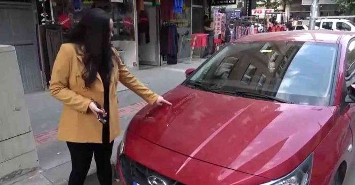 Batman’da 2 Kişinin Park Halindeki Aracı Çizdiği Anlar Kamerada