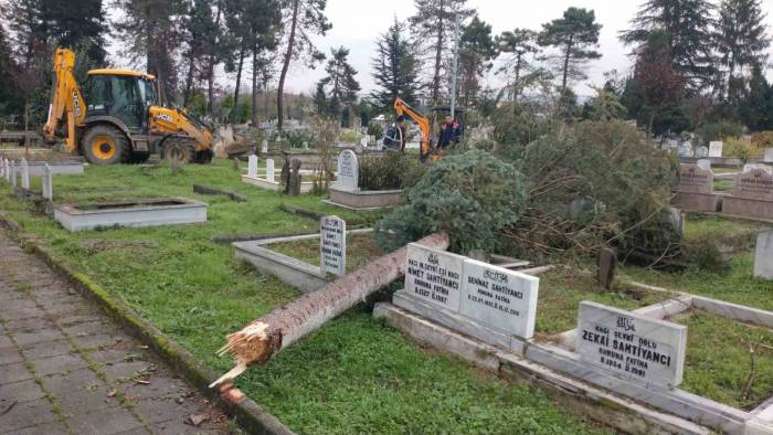 Şiddetli Fırtına Şehir Mezarlığında Hasara Yol Açtı