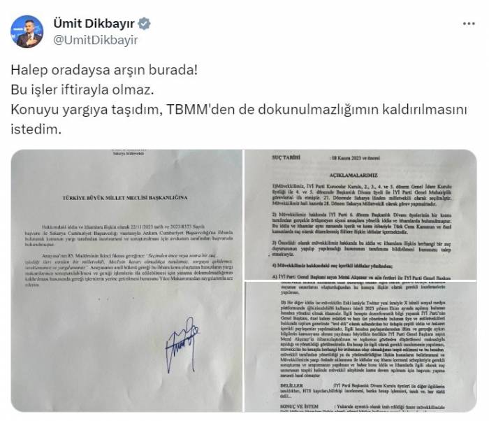 İyi Partili Dikbayır, Kendisi Hakkında Suç Duyurusunda Bulundu, Dokunulmazlığının Kaldırılması İçin Tbmm’ye Başvurdu