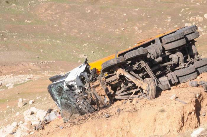 Cizre’de Freni Boşan Kömür Yüklü Kamyon Şarampole Devrildi: 1 Yaralı