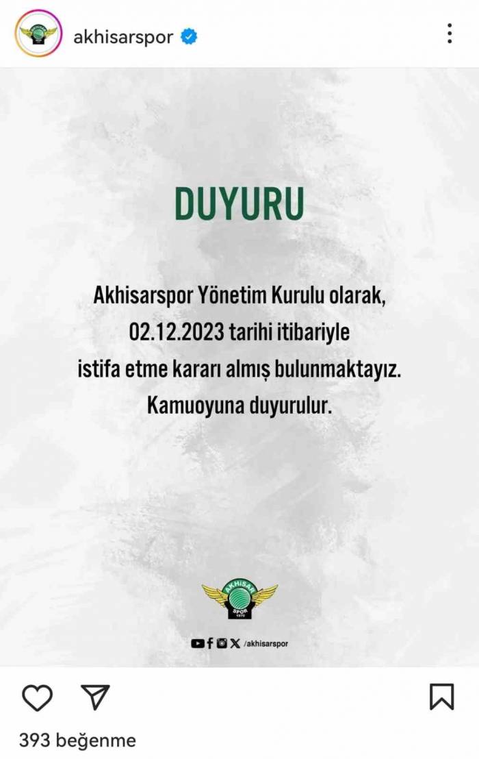 Akhisarspor’da Şok Gelişme: Başkan Ve Yönetim Kurulundan İstifa Kararı