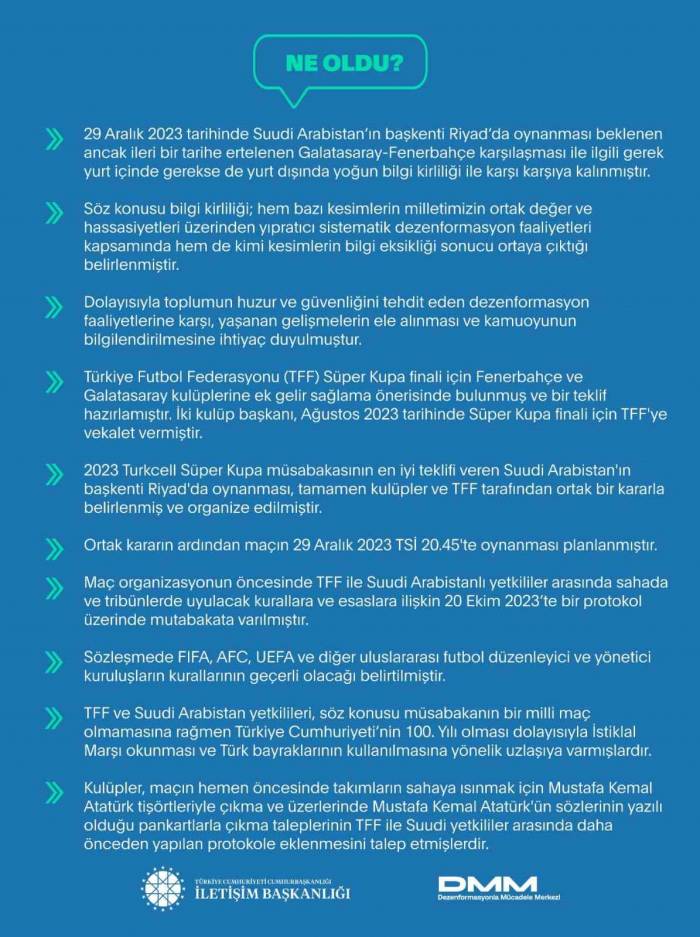 İletişim Başkanlığı’ndan Süper Kupa Finali Hakkında Açıklama