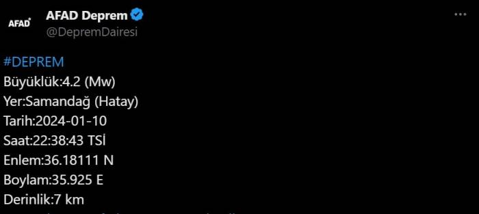 Hatay Valiliğinden 4.2 Büyüklüğündeki Depremle İlgili Açıklama
