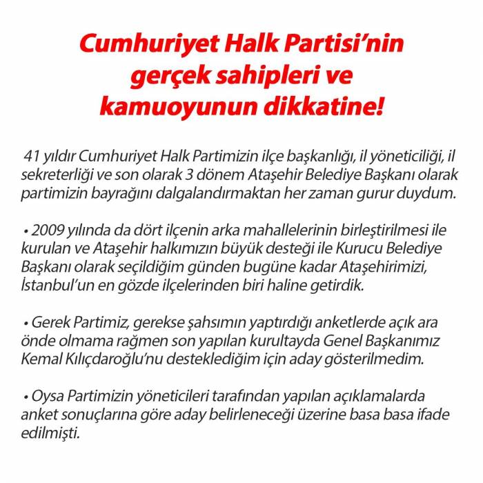 Ataşehir Belediye Başkanı Battal İlgezdi: “Battal İlgezdi Aday Gösterilmediği İçin İstifa Etmedi, Chp’nin Kurumsal Kimlik Ve Hiyerarşisini Korumak Adına İstifa Etti”