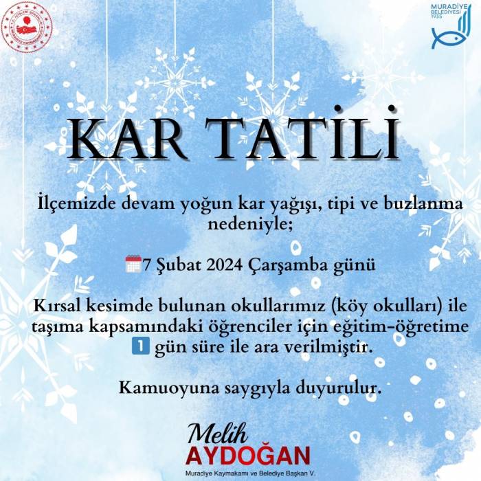 Van’da 4 İlçede Taşımalı Eğitime 1 Gün Ara