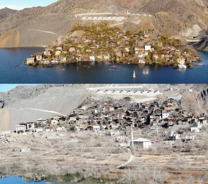 Yusufeli Barajı’nın Yapılması İle Sular Altında Kalan Köy Baraj Suları Çekilince Yeniden Ortaya Çıktı