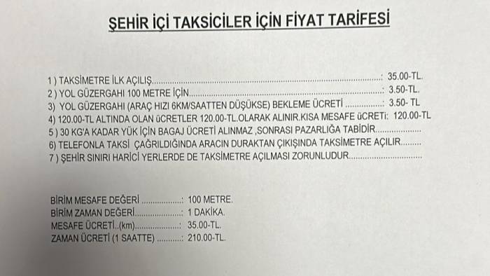 Uşak’ta Taksi Ücretlerine Zam