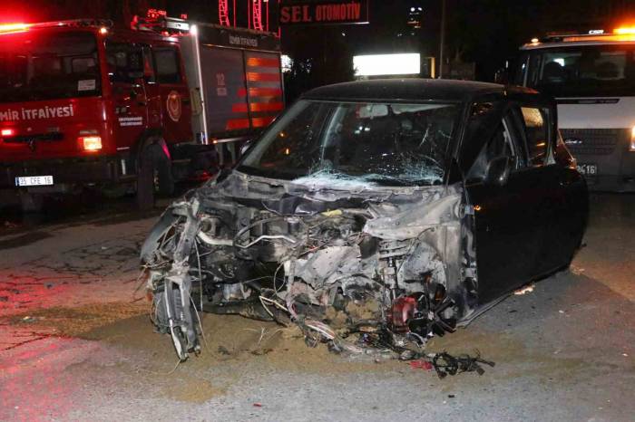 İzmir’de Refüje Çarpan Otomobil Taklalar Attı: 1 Ölü