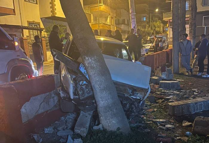 Otomobil Parka Girdi, Ağaçlara Çarparak Durabildi