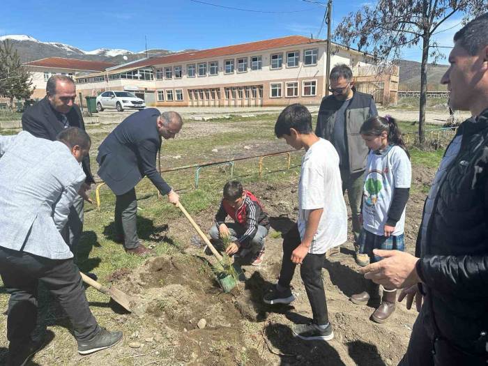 Varto’da Öğrenciler Okul Bahçesine Fidan Dikti