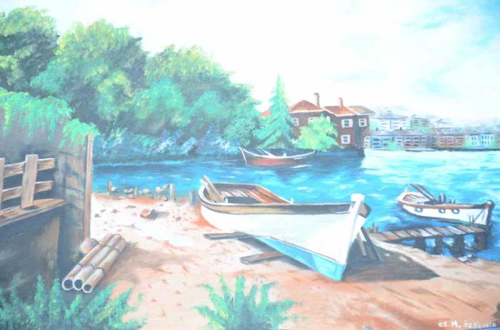 Ressam Çift Resimlerini Köy Meydanında Sergiledi