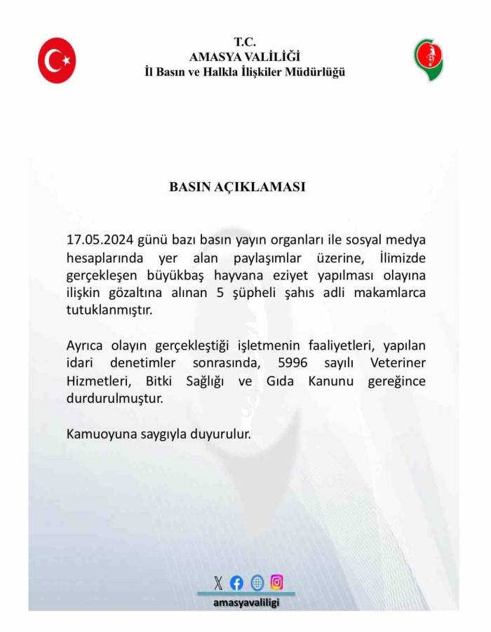 Amasya’da Hayvana Eziyet Edilen Tesisin Faaliyetleri Durduruldu