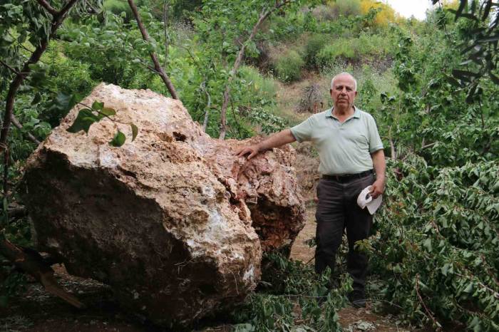 Mahalleli Diken Üstünde: Kayısı Topladıkları Esnada Taş Ocağından 10 Tonluk Devasa Kaya Düştü