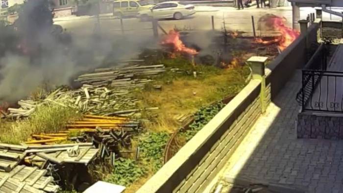 Patlayan Boya Tüpünün Çıkardığı Yangın Kamerada