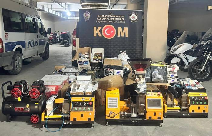 Kuşadası’nda Kaçak Sigara İmalathanesine Baskın