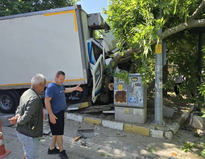 Erdek Ocaklar’da Kaza: Freni Patlayan Kamyon Ağaca Çarptı