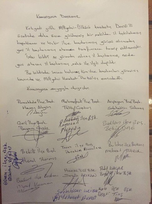 Mhp Denizli İlçe Teşkilatlarından Genel Merkeze Tepki