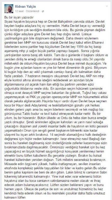 Eski Vekilden Bahçeli’ye ‘Bırak’ Çağrısı